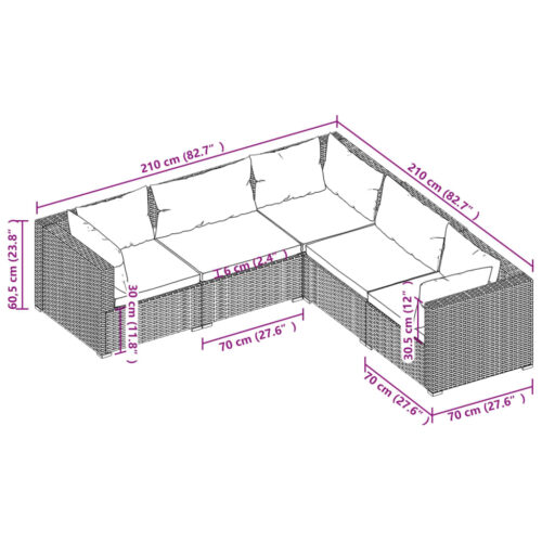 5-Piece Garden Lounge Set with Cushions Poly Rattan Wicker Outdoor Patio Furniture Black - Image 5