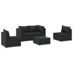 5-Piece Garden Lounge Set with Cushions Poly Rattan Wicker Outdoor Patio Furniture Black