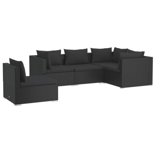 5-Piece Garden Lounge Set with Cushions Poly Rattan Wicker Outdoor Patio Furniture Black