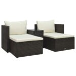 5-Piece Garden Lounge Set with Cushions Poly Rattan Wicker Outdoor Patio Furniture Brown