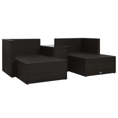 5-Piece Garden Lounge Set with Cushions Poly Rattan Wicker Outdoor Patio Furniture Brown - Image 3