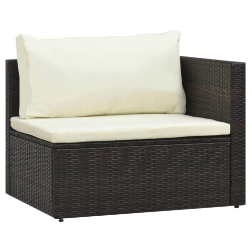 5-Piece Garden Lounge Set with Cushions Poly Rattan Wicker Outdoor Patio Furniture Brown - Image 9