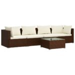 5-Piece Garden Lounge Set with Cushions Poly Rattan Wicker Outdoor Patio Furniture Brown