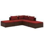 5-Piece Garden Lounge Set with Cushions Poly Rattan Wicker Outdoor Patio Furniture Brown