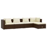 5-Piece Garden Lounge Set with Cushions Poly Rattan Wicker Outdoor Patio Furniture Brown