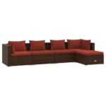 5-Piece Garden Lounge Set with Cushions Poly Rattan Wicker Outdoor Patio Furniture Brown