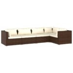 5-Piece Garden Lounge Set with Cushions Poly Rattan Wicker Outdoor Patio Furniture Brown