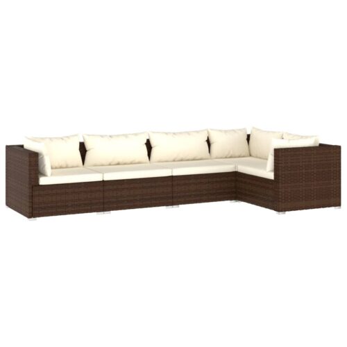 5-Piece Garden Lounge Set with Cushions Poly Rattan Wicker Outdoor Patio Furniture Brown