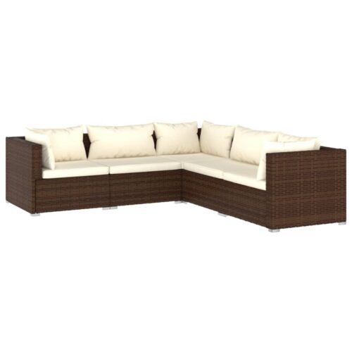 5-Piece Garden Lounge Set with Cushions Poly Rattan Wicker Outdoor Patio Furniture Brown