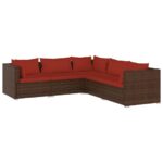5-Piece Garden Lounge Set with Cushions Poly Rattan Wicker Outdoor Patio Furniture Brown