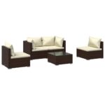 5-Piece Garden Lounge Set with Cushions Poly Rattan Wicker Outdoor Patio Furniture Brown
