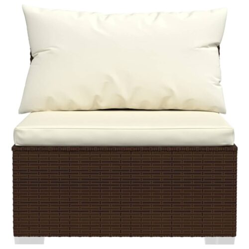 5-Piece Garden Lounge Set with Cushions Poly Rattan Wicker Outdoor Patio Furniture Brown - Image 6