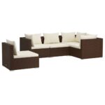 5-Piece Garden Lounge Set with Cushions Poly Rattan Wicker Outdoor Patio Furniture Brown