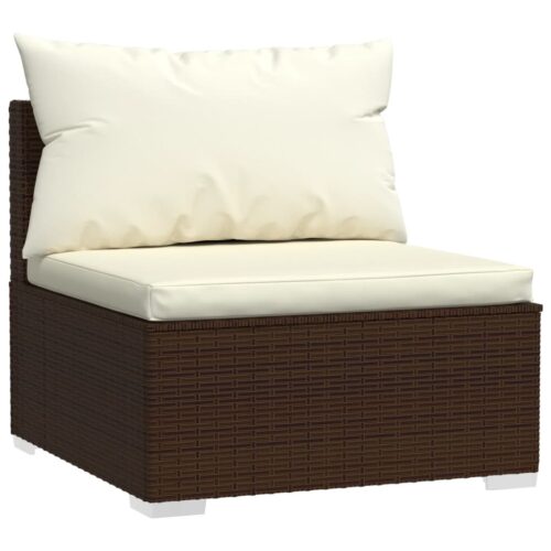 5-Piece Garden Lounge Set with Cushions Poly Rattan Wicker Outdoor Patio Furniture Brown - Image 5