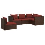 5-Piece Garden Lounge Set with Cushions Poly Rattan Wicker Outdoor Patio Furniture Brown