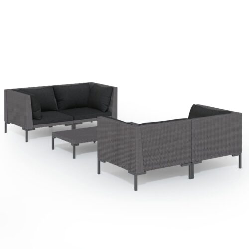 5-Piece Garden Lounge Set with Cushions Poly Rattan Wicker Outdoor Patio Furniture Dark Grey
