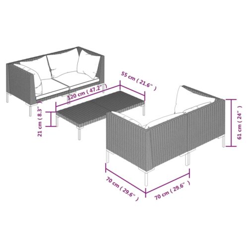 5-Piece Garden Lounge Set with Cushions Poly Rattan Wicker Outdoor Patio Furniture Dark Grey - Image 7