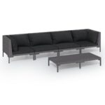 5-Piece Garden Lounge Set with Cushions Poly Rattan Wicker Outdoor Patio Furniture Dark Grey