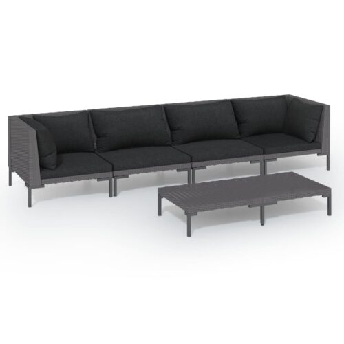 5-Piece Garden Lounge Set with Cushions Poly Rattan Wicker Outdoor Patio Furniture Dark Grey