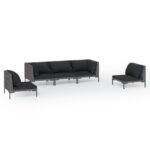 5-Piece Garden Lounge Set with Cushions Poly Rattan Wicker Outdoor Patio Furniture Dark Grey