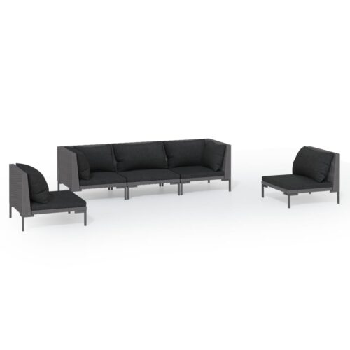 5-Piece Garden Lounge Set with Cushions Poly Rattan Wicker Outdoor Patio Furniture Dark Grey
