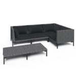 5-Piece Garden Lounge Set with Cushions Poly Rattan Wicker Outdoor Patio Furniture Dark Grey
