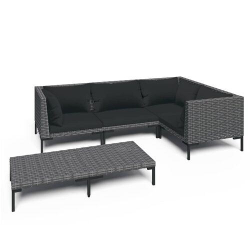 5-Piece Garden Lounge Set with Cushions Poly Rattan Wicker Outdoor Patio Furniture Dark Grey