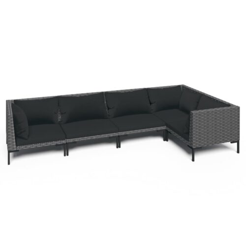 5-Piece Garden Lounge Set with Cushions Poly Rattan Wicker Outdoor Patio Furniture Dark Grey