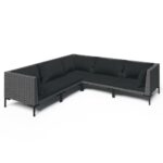5-Piece Garden Lounge Set with Cushions Poly Rattan Wicker Outdoor Patio Furniture Dark Grey
