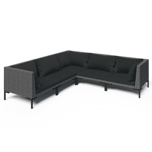 5-Piece Garden Lounge Set with Cushions Poly Rattan Wicker Outdoor Patio Furniture Dark Grey