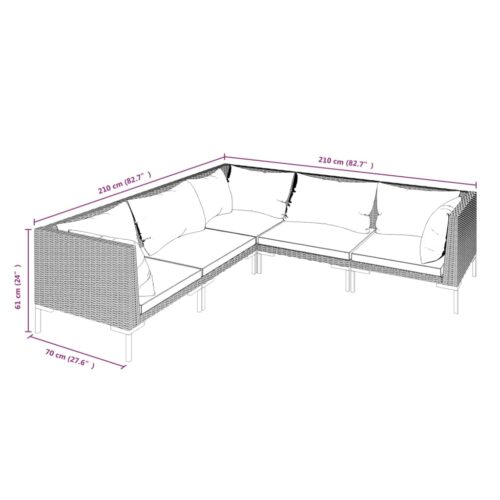 5-Piece Garden Lounge Set with Cushions Poly Rattan Wicker Outdoor Patio Furniture Dark Grey - Image 7