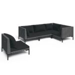 5-Piece Garden Lounge Set with Cushions Poly Rattan Wicker Outdoor Patio Furniture Dark Grey