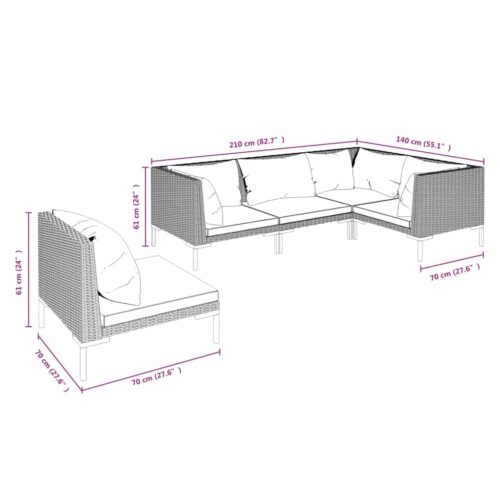 5-Piece Garden Lounge Set with Cushions Poly Rattan Wicker Outdoor Patio Furniture Dark Grey - Image 7