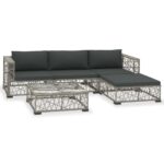 5-Piece Garden Lounge Set with Cushions Poly Rattan Wicker Outdoor Patio Furniture Grey