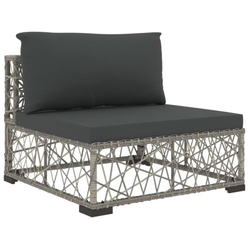 5-Piece Garden Lounge Set with Cushions Poly Rattan Wicker Outdoor Patio Furniture Grey - Image 5
