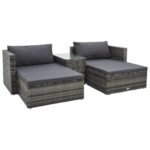 5-Piece Garden Lounge Set with Cushions Poly Rattan Wicker Outdoor Patio Furniture Grey