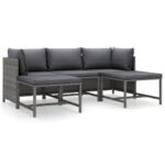 5-Piece Garden Lounge Set with Cushions Poly Rattan Wicker Outdoor Patio Furniture Grey