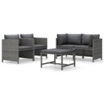 5-Piece Garden Lounge Set with Cushions Poly Rattan Wicker Outdoor Patio Furniture Grey