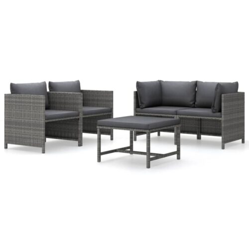5-Piece Garden Lounge Set with Cushions Poly Rattan Wicker Outdoor Patio Furniture Grey