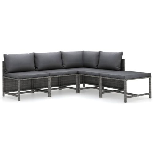 5-Piece Garden Lounge Set with Cushions Poly Rattan Wicker Outdoor Patio Furniture Grey