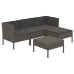 5-Piece Garden Lounge Set with Cushions Poly Rattan Wicker Outdoor Patio Furniture Grey
