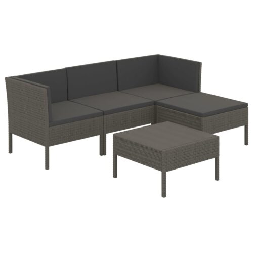 5-Piece Garden Lounge Set with Cushions Poly Rattan Wicker Outdoor Patio Furniture Grey
