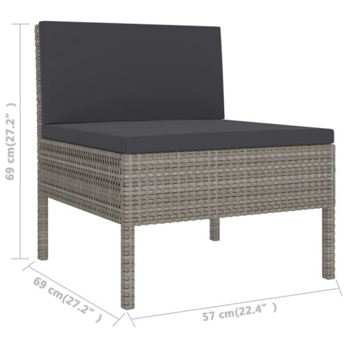 5-Piece Garden Lounge Set with Cushions Poly Rattan Wicker Outdoor Patio Furniture Grey - Image 7