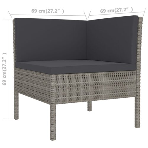 5-Piece Garden Lounge Set with Cushions Poly Rattan Wicker Outdoor Patio Furniture Grey - Image 10