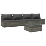 5-Piece Garden Lounge Set with Cushions Poly Rattan Wicker Outdoor Patio Furniture Grey