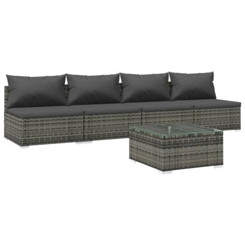 5-Piece Garden Lounge Set with Cushions Poly Rattan Wicker Outdoor Patio Furniture Grey