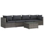 5-Piece Garden Lounge Set with Cushions Poly Rattan Wicker Outdoor Patio Furniture Grey