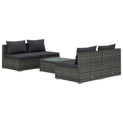 5-Piece Garden Lounge Set with Cushions Poly Rattan Wicker Outdoor Patio Furniture Grey