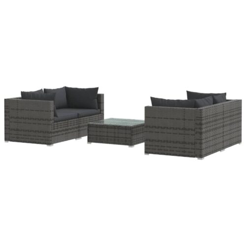 5-Piece Garden Lounge Set with Cushions Poly Rattan Wicker Outdoor Patio Furniture Grey