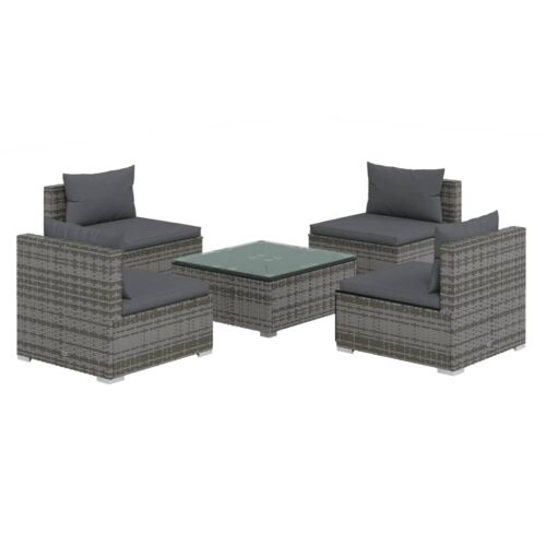 5-Piece Garden Lounge Set with Cushions Poly Rattan Wicker Outdoor Patio Furniture Grey